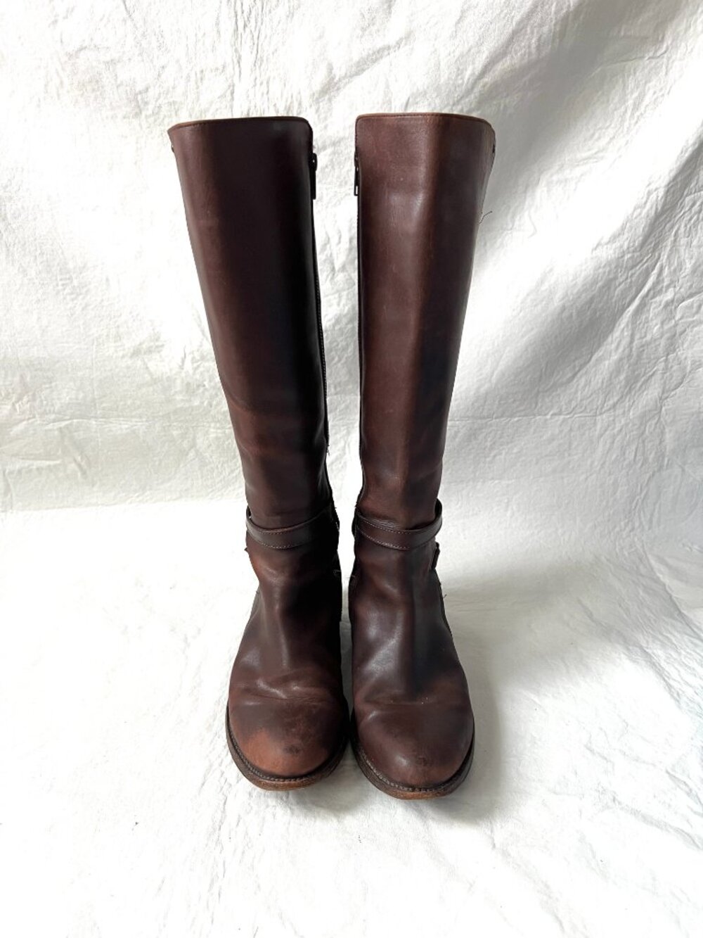 Frye boots womens 8.5 brown leather Jordan Strap Tall zip up knee high riding - Picture 2 of 12